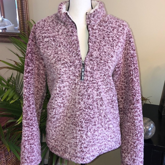 Maroon/white sherpa half zip jacket - Picture 1 of 6